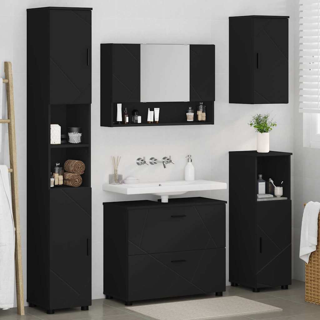 Bathroom Furniture Set with Drawer 5 pcs Black 30 x 35 x 192 cm