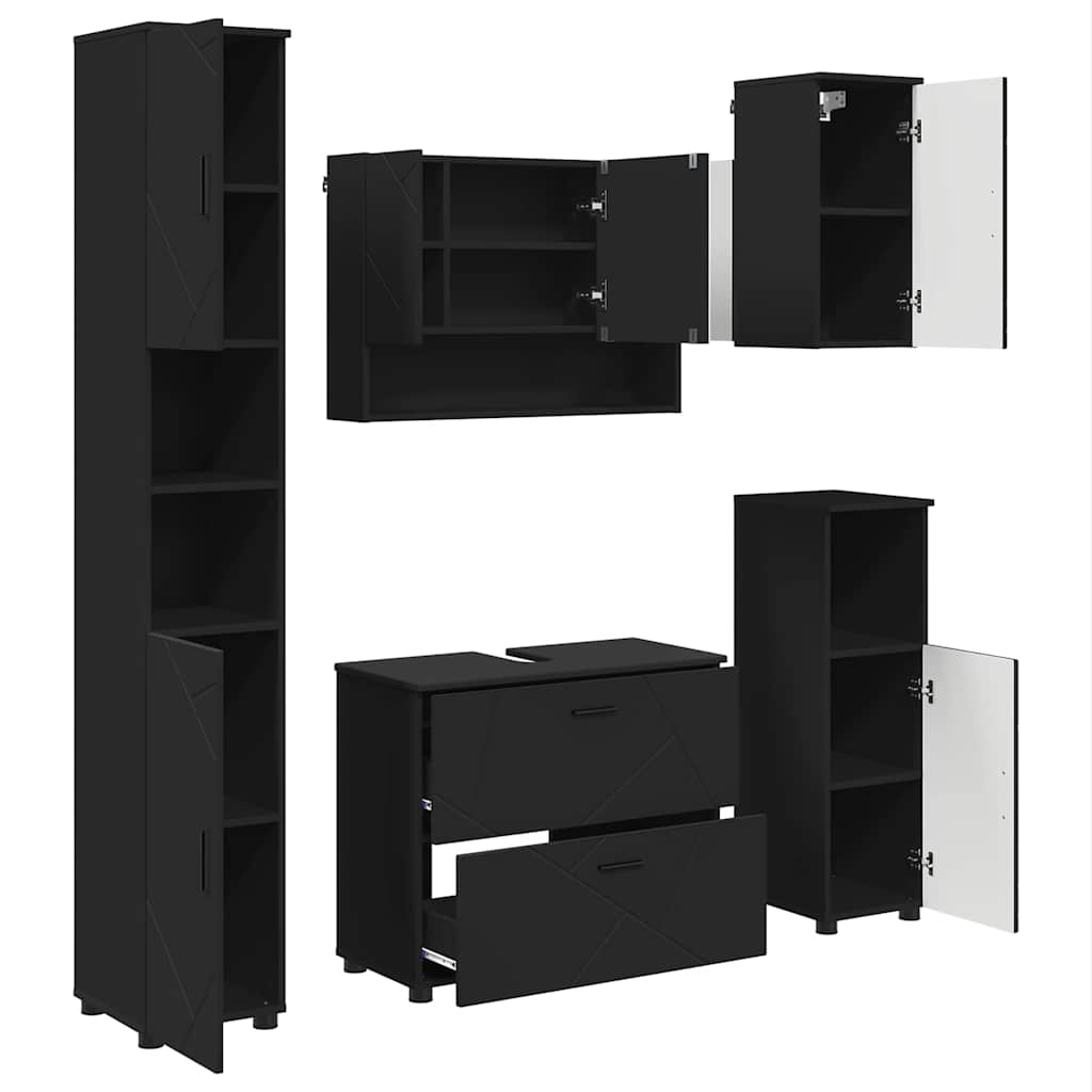 Bathroom Furniture Set with Drawer 5 pcs Black 30 x 35 x 192 cm