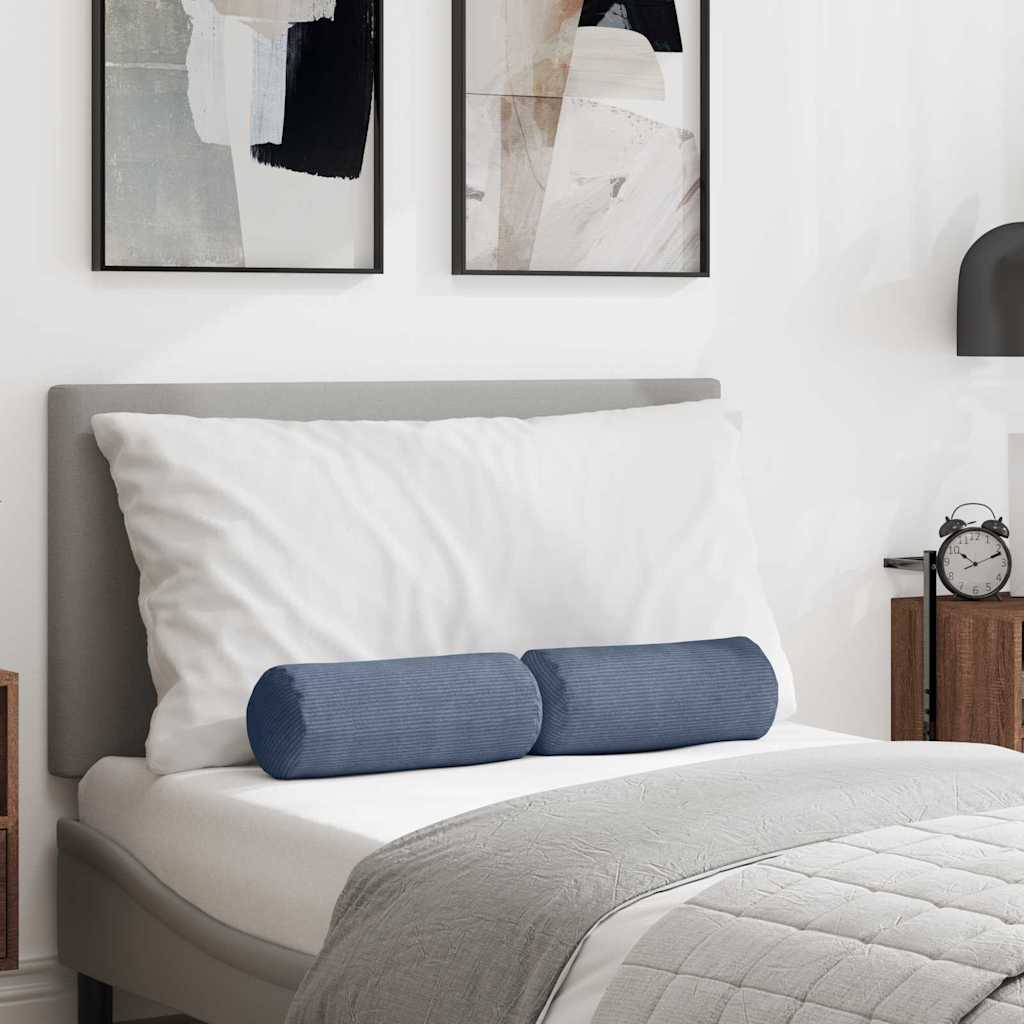 Bolster Pillows 2 pcs Blue Ø 15 x 40 cm Corduroy Fabric