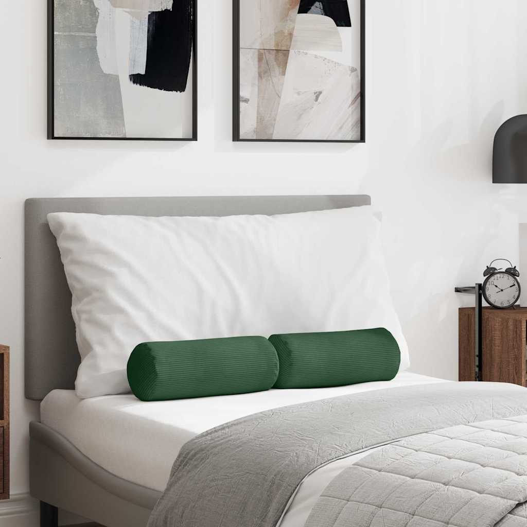 Bolster Pillows 2 pcs Dark Green Ø 15 x 40 cm Corduroy Fabric