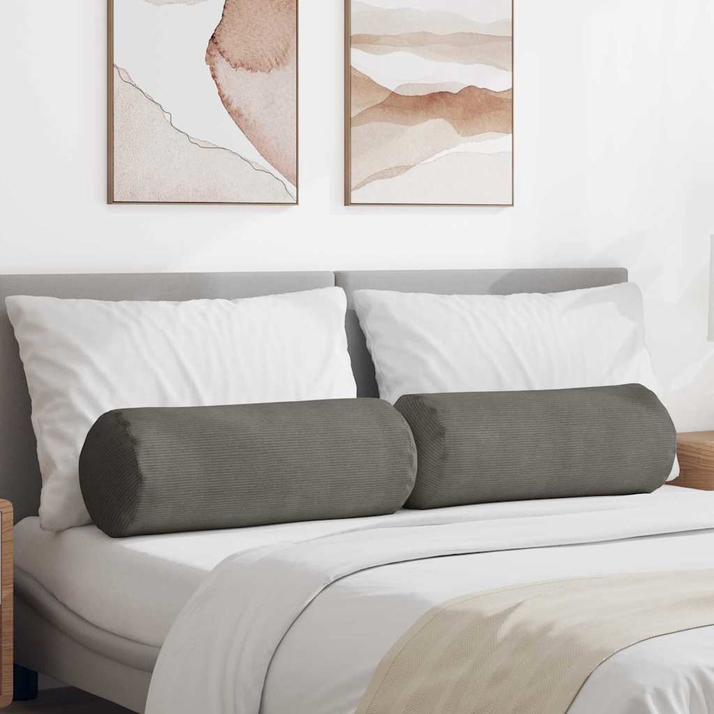 Bolster Pillows 2 pcs Light Grey Ø 25 x 70 cm Corduroy Fabric