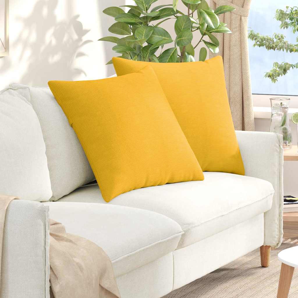Sofa Pillows 2 pcs Light Yellow 60 x 60 cm Corduroy Fabric