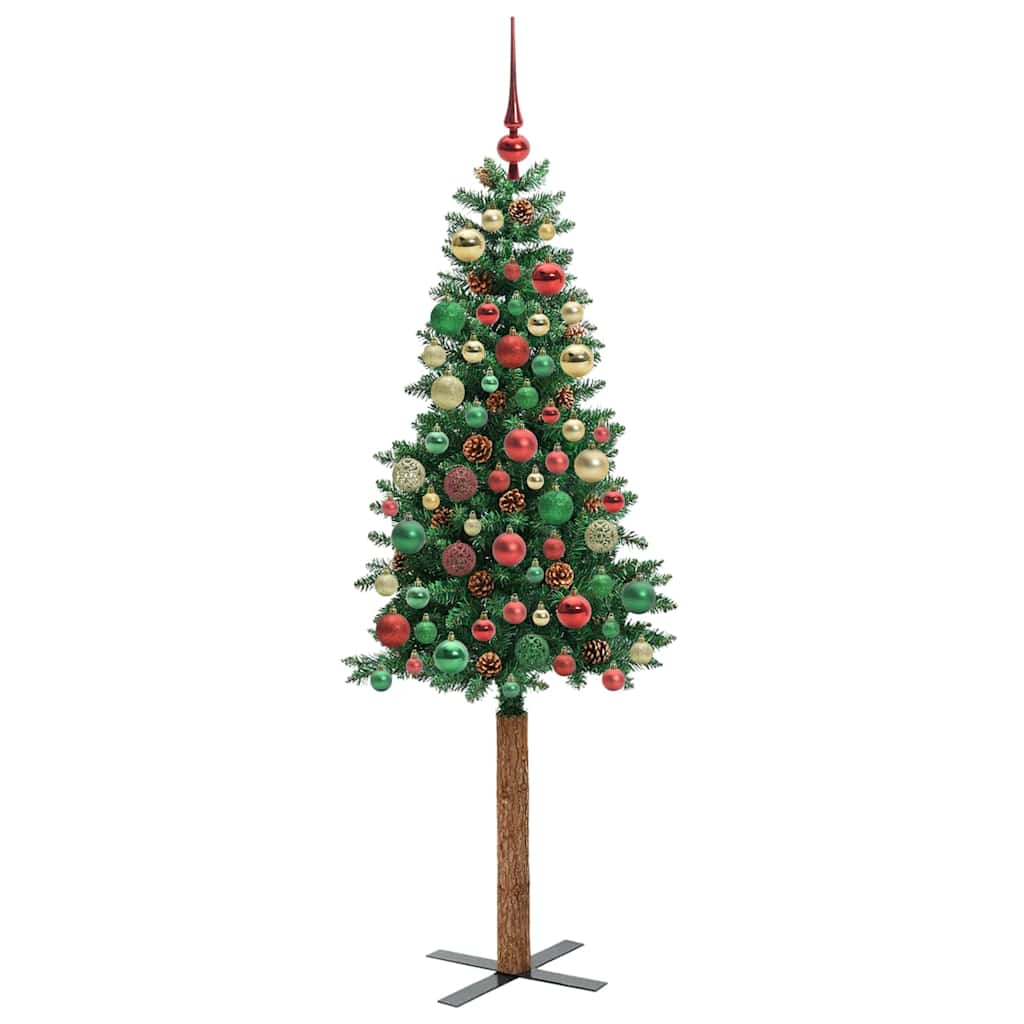 Slim Christmas Tree Green 180 cm PVC and Solid Pine wood