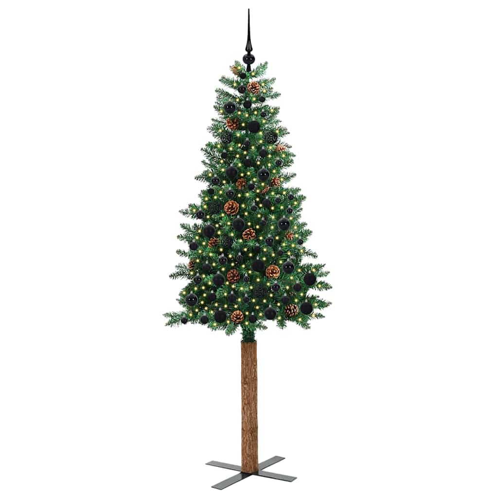 Slim Christmas Tree Green 210 cm PVC and Solid Pine wood