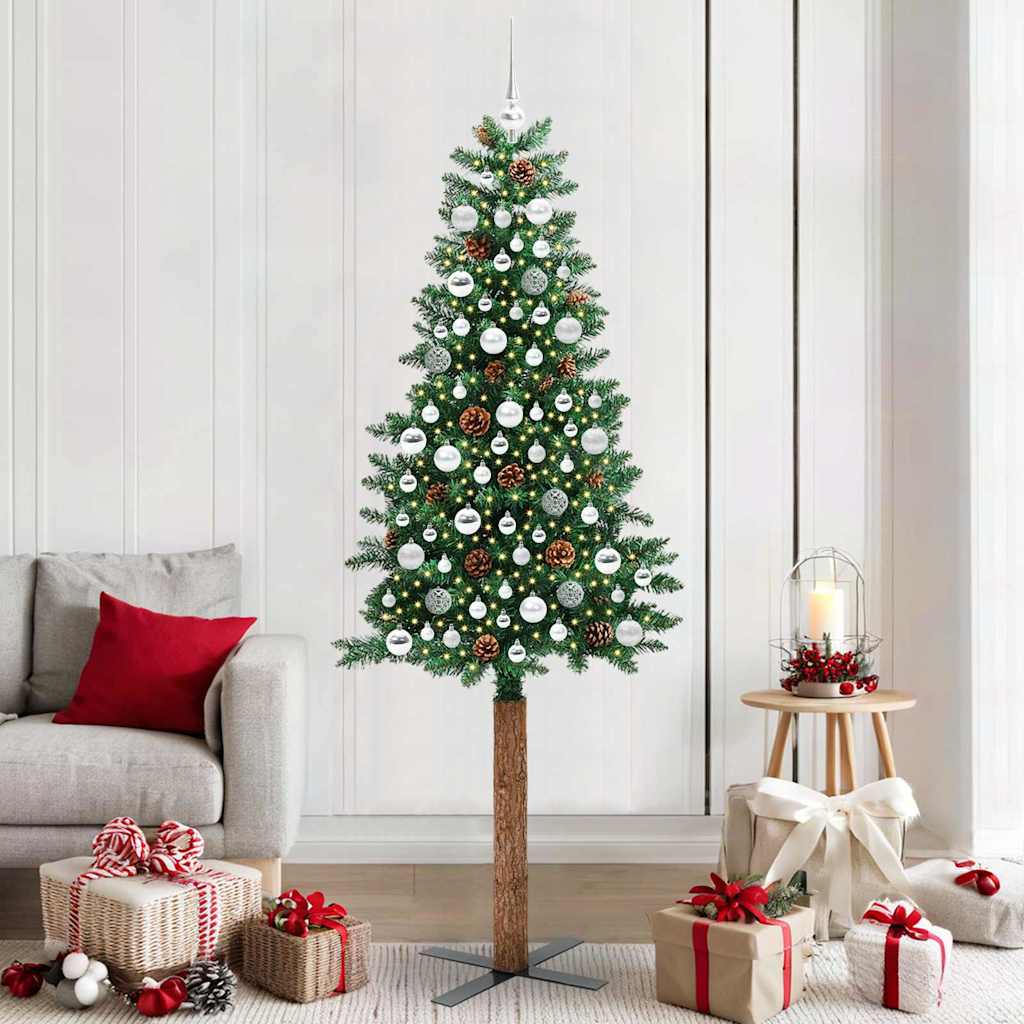 Slim Christmas Tree Green 210 cm PVC and Solid Pine wood