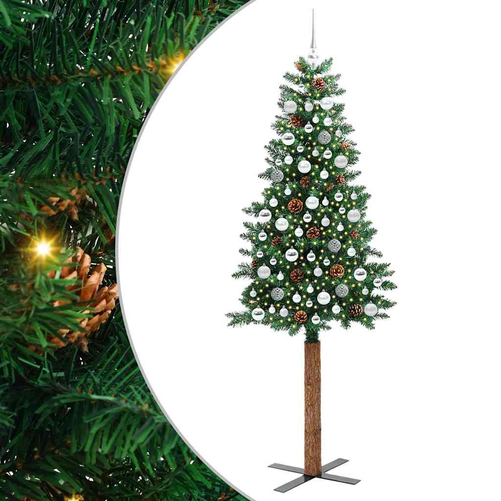 Slim Christmas Tree Green 210 cm PVC and Solid Pine wood