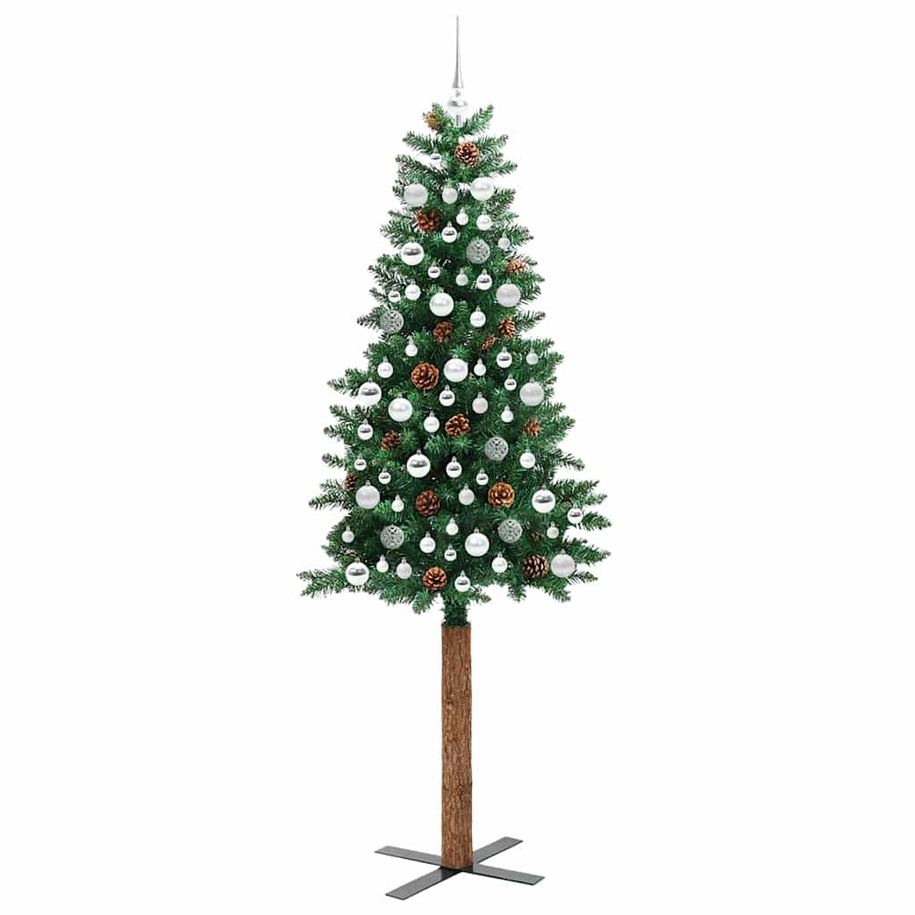 Slim Christmas Tree Green 210 cm PVC and Solid Pine wood