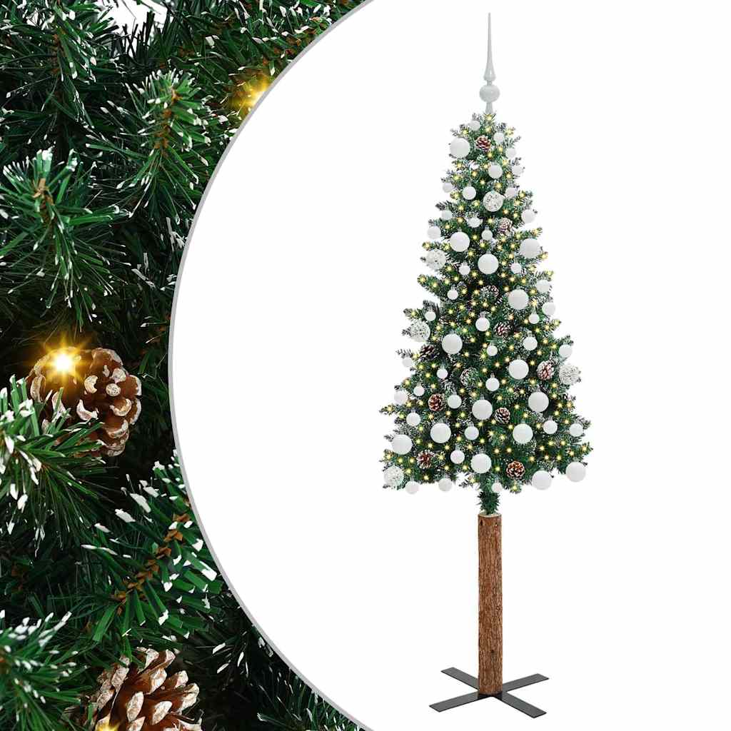 Slim Christmas Tree with 300 LEDs Green and White 180 cm