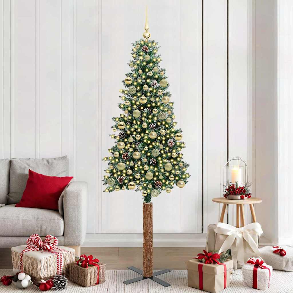 Slim Christmas Tree with 300 LEDs Green and White 210 cm