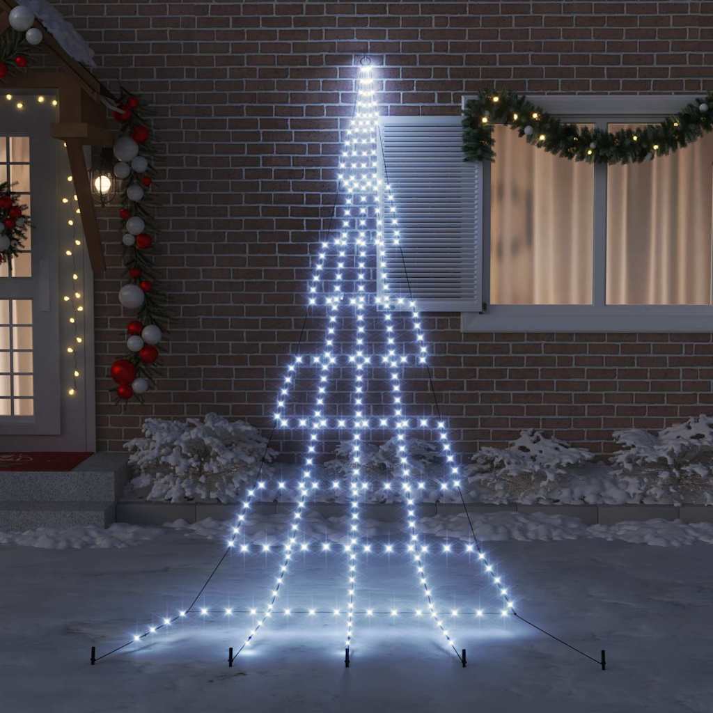 LED Christmas Tree with Ground Spikes Cool White 500 cm Metal
