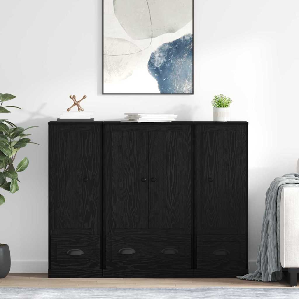 Sideboard with Drawer 3 pcs Black Oak Engineered Wood