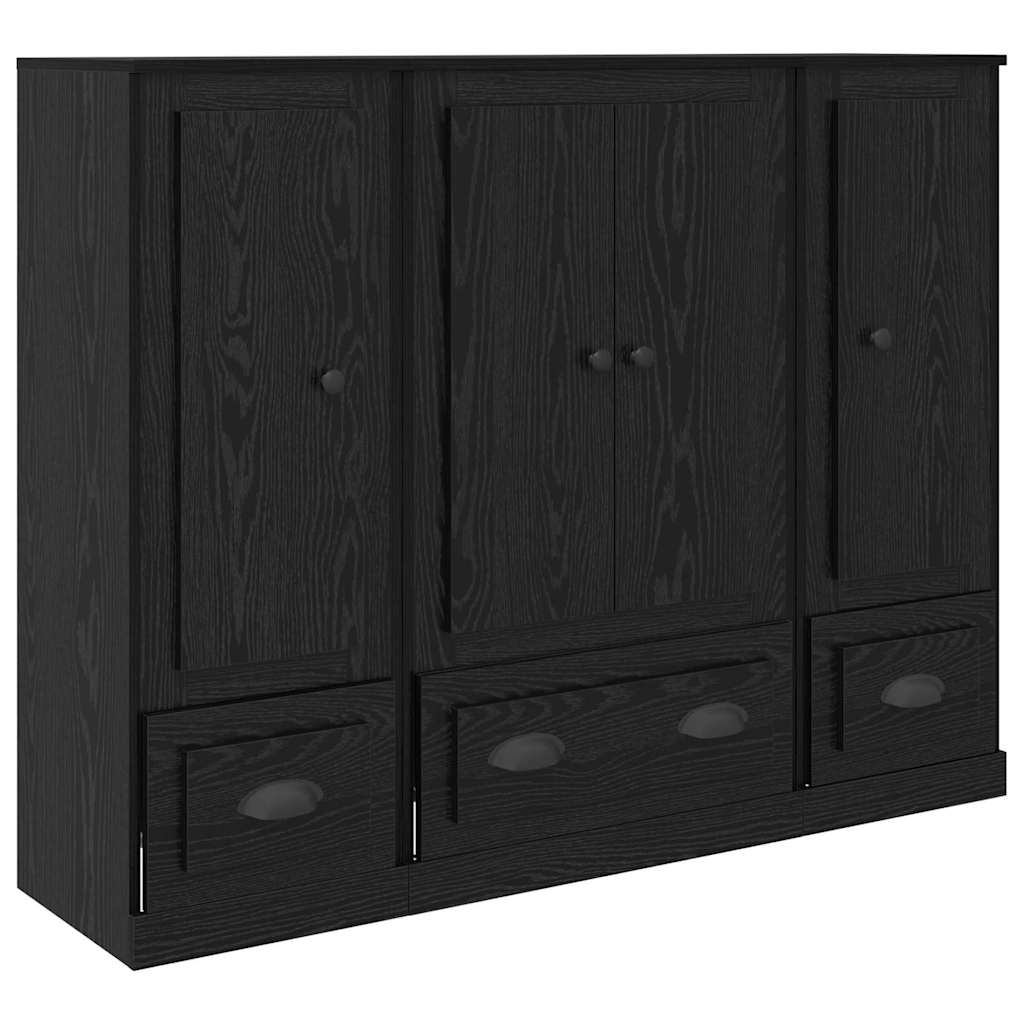 Sideboard with Drawer 3 pcs Black Oak Engineered Wood