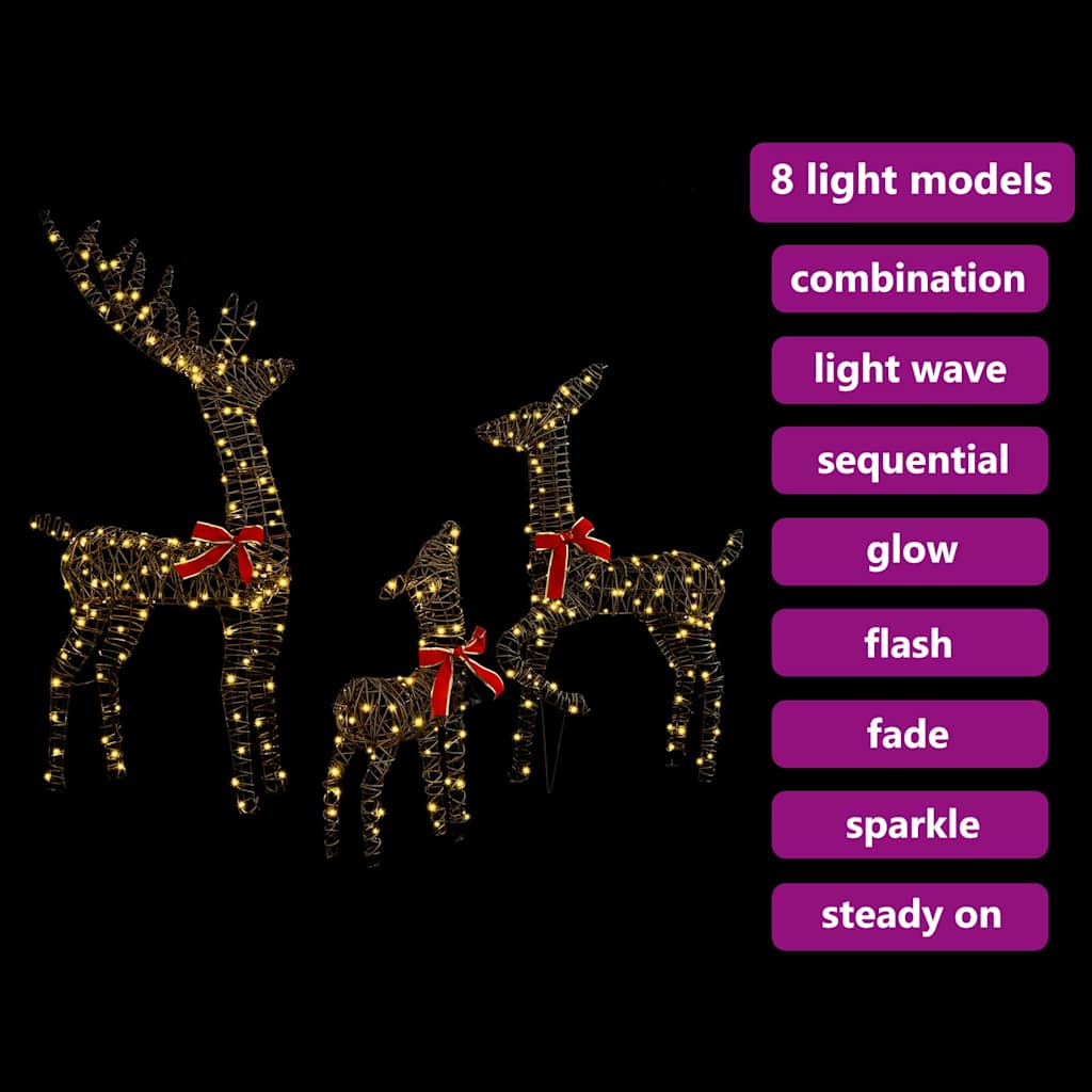 Reindeer Family 3 pcs Warm white 67 x 26 x 127 cm Rattan