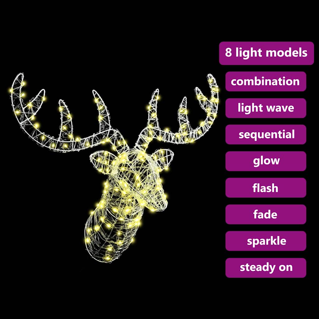 Reindeer Head with 140 LEDs Warm white 60 cm Acrylic