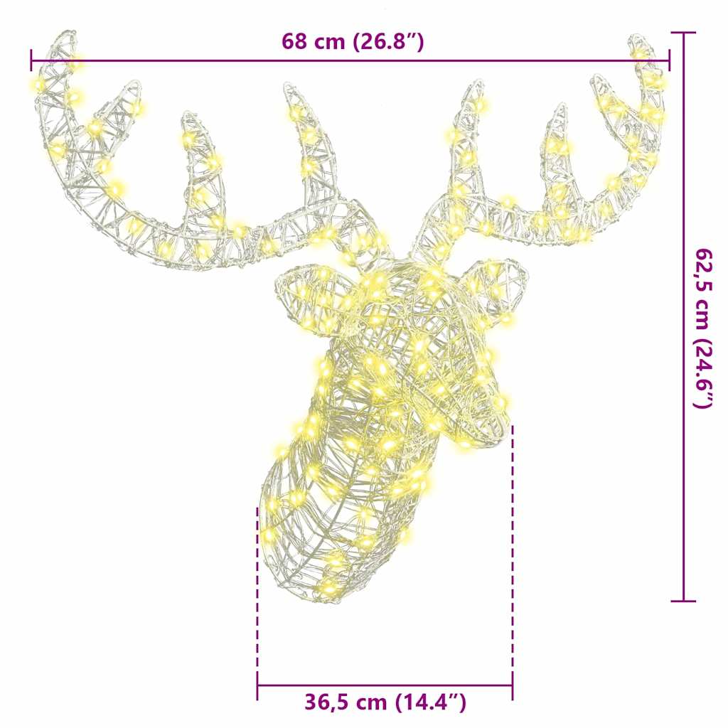 Reindeer Head with 140 LEDs Warm white 60 cm Acrylic