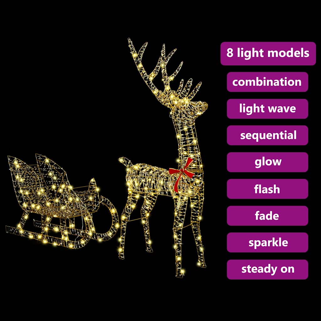 Reindeer Pull Sleigh Warm white 70 x 26 x 128.5 cm PET