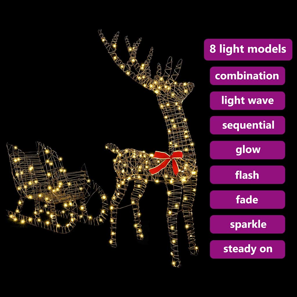 Reindeer Pull Sleigh Warm white 70 x 26 x 128.5 cm Rattan