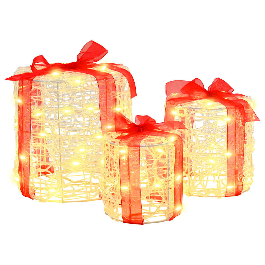 Gift Box Decoration 3 pcs Warm white 20 x 20 x 21 cm Acrylic