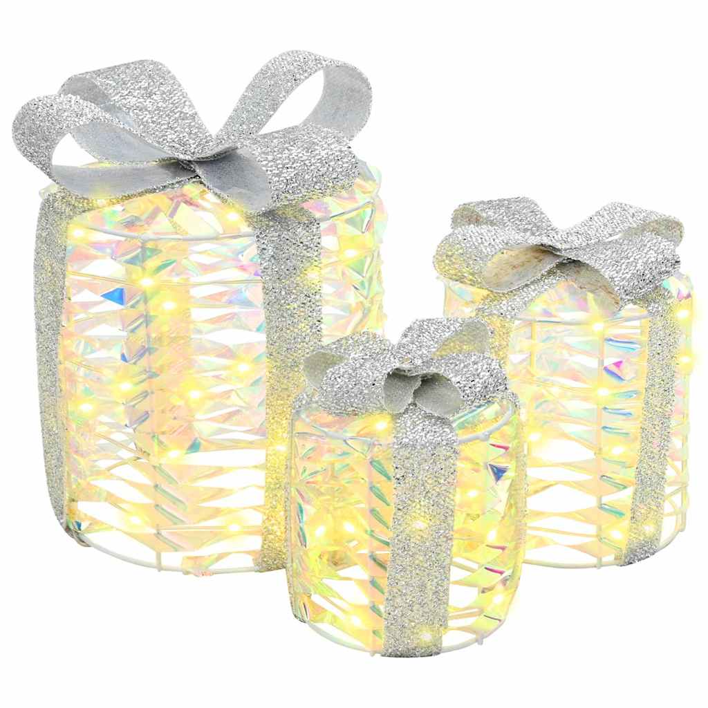 Gift Box Decoration 3 pcs Warm white 20 x 20 x 20 cm PET