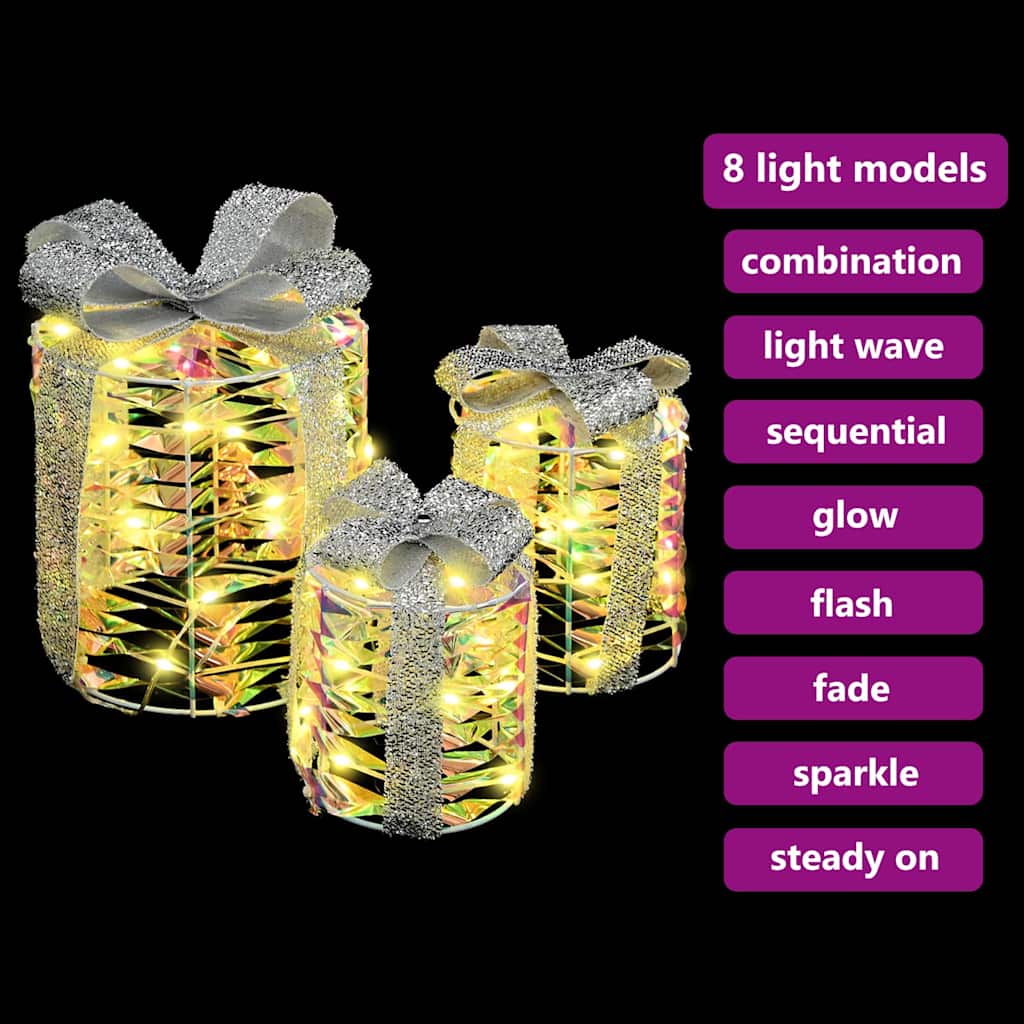 Gift Box Decoration 3 pcs Warm white 20 x 20 x 20 cm PET