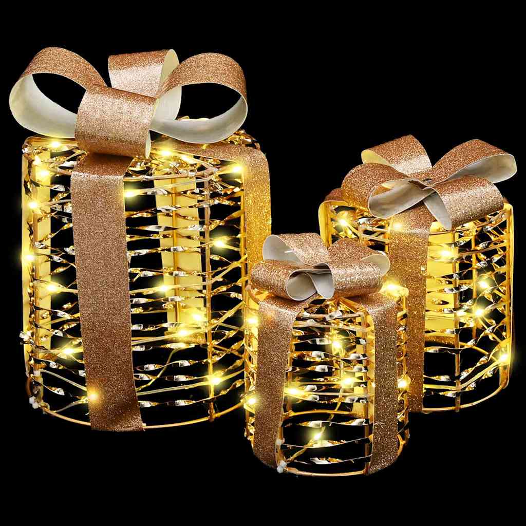 Gift Box Decoration 3 pcs Warm white 20 x 20 x 20 cm PET