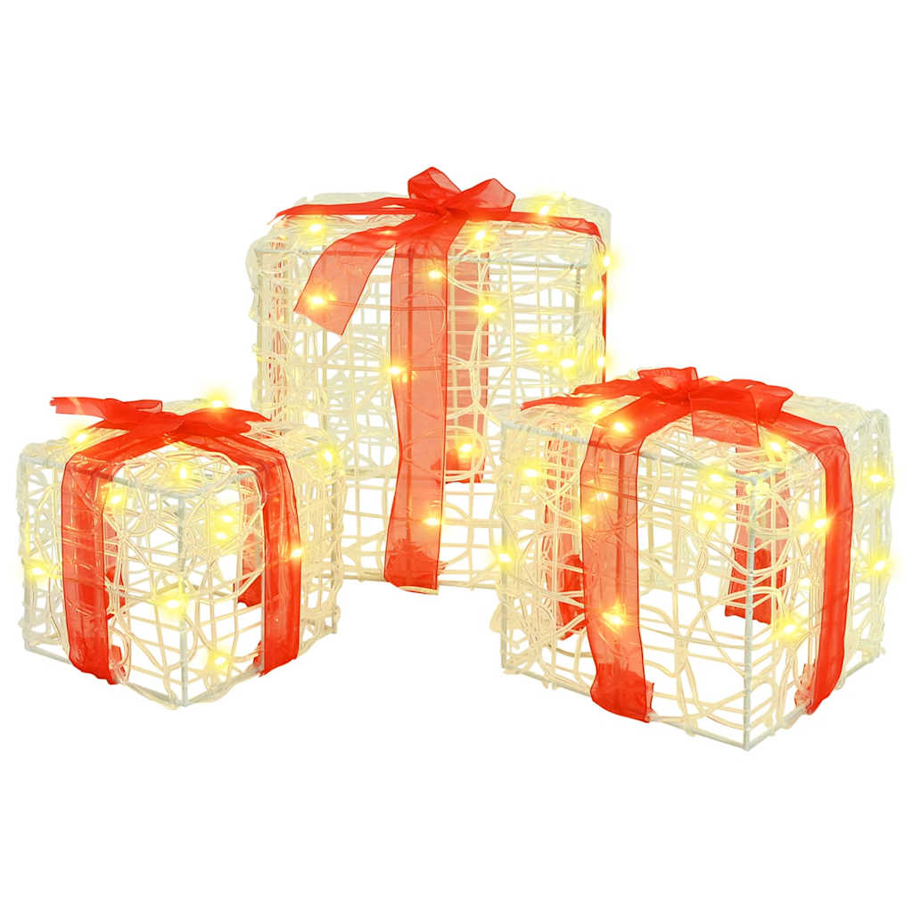Gift Box with 60 LEDs 3 pcs Warm white 20 x 20 x 20 cm Acrylic