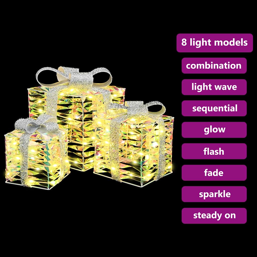 Gift Box with 60 LEDs 3 pcs Warm white 20 x 20 x 20 cm PET