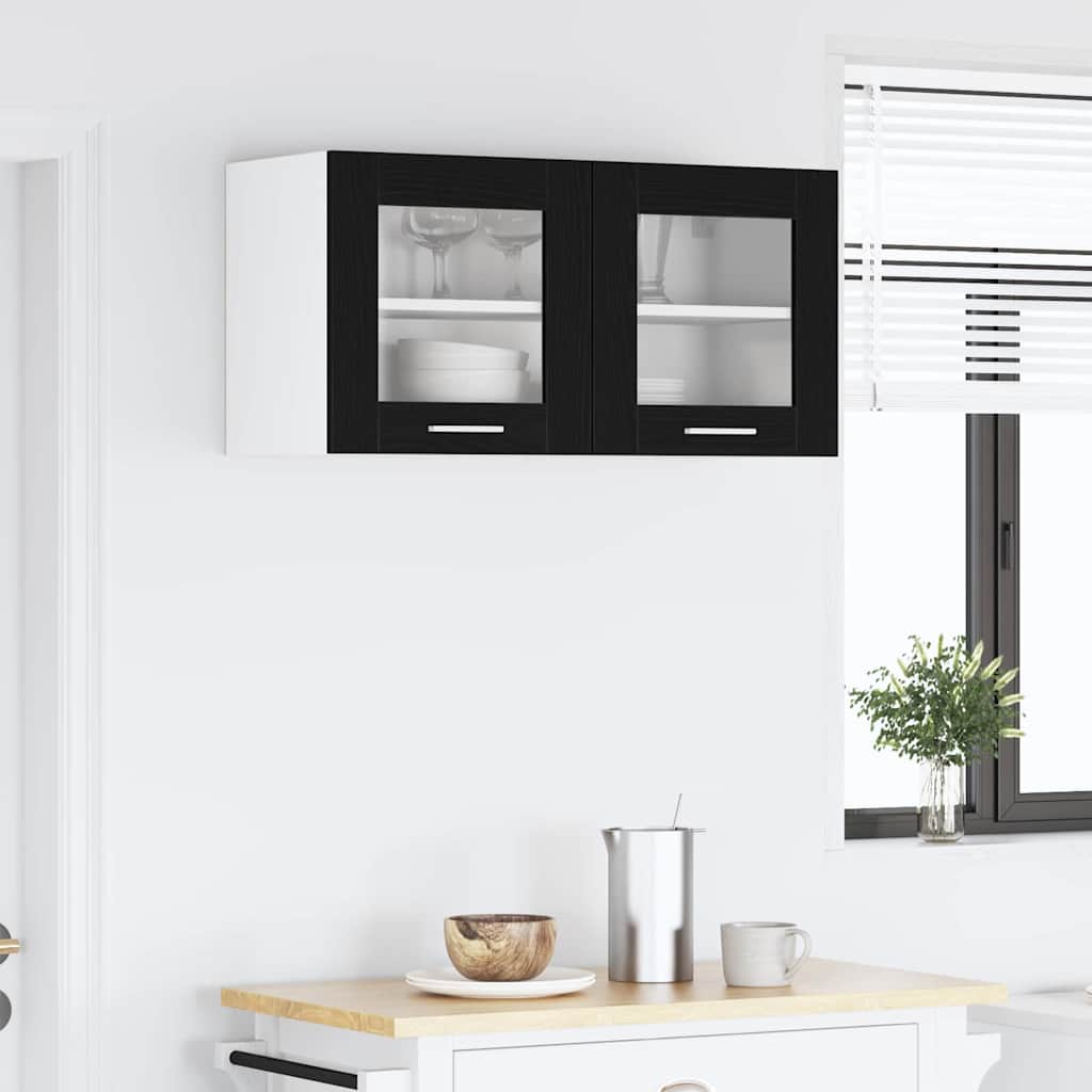 Hanging Cabinet Riga Black Oak and White 80 x 31 x 40 cm