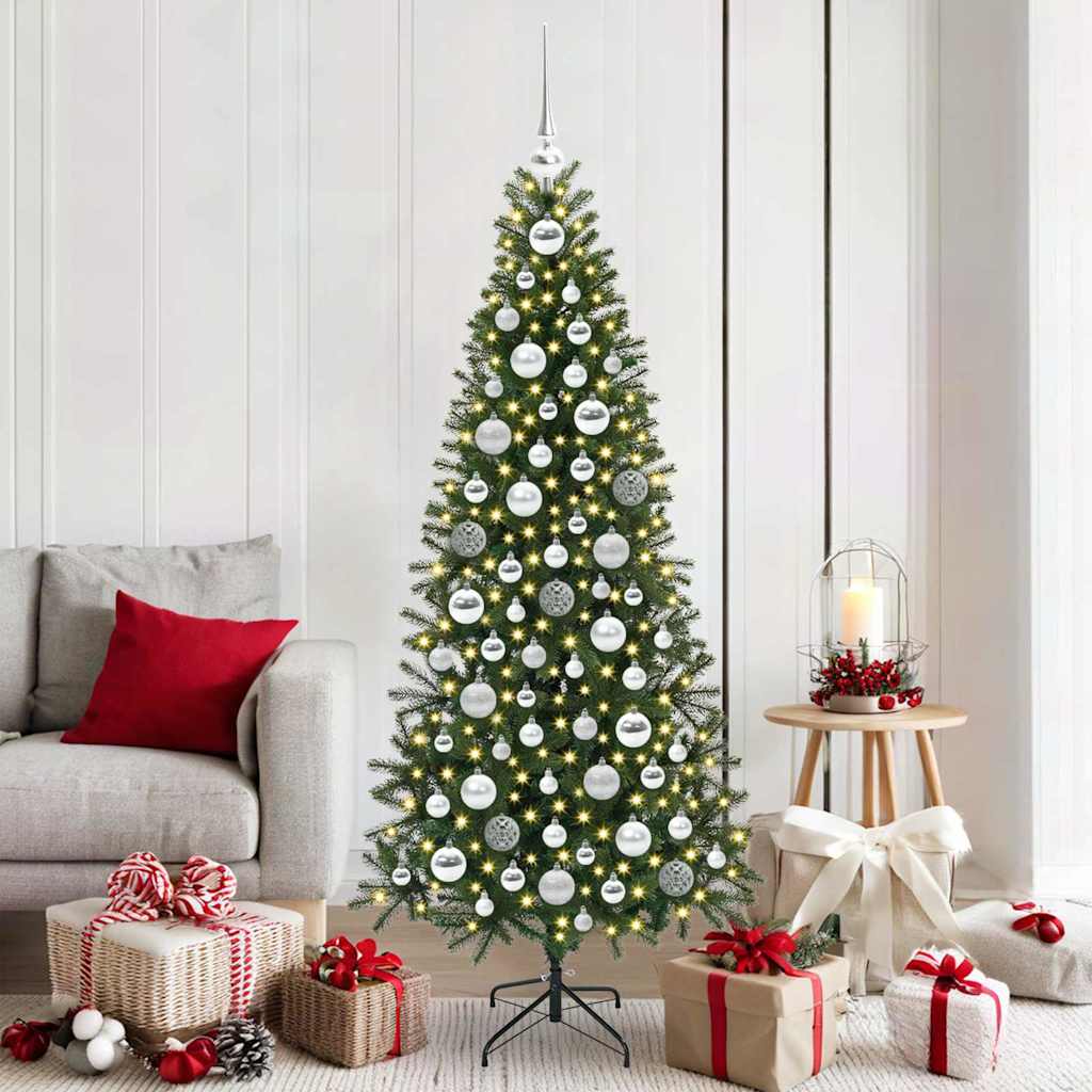 Christmas Bauble Set with 300 LEDs 120 pcs Silver Plastic