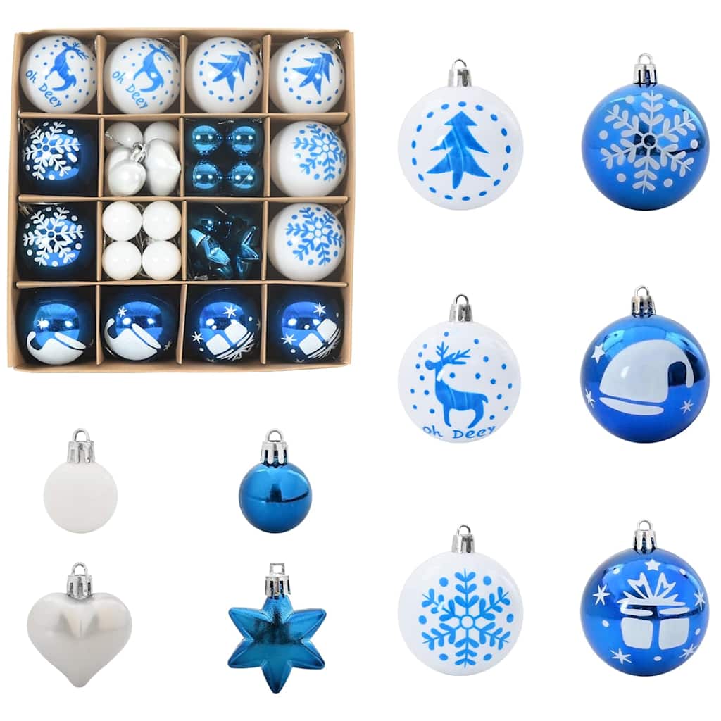 Christmas Bauble Set 40 pcs Blue and White