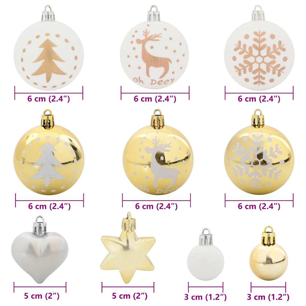 Christmas Bauble Set 40 pcs White and Gold