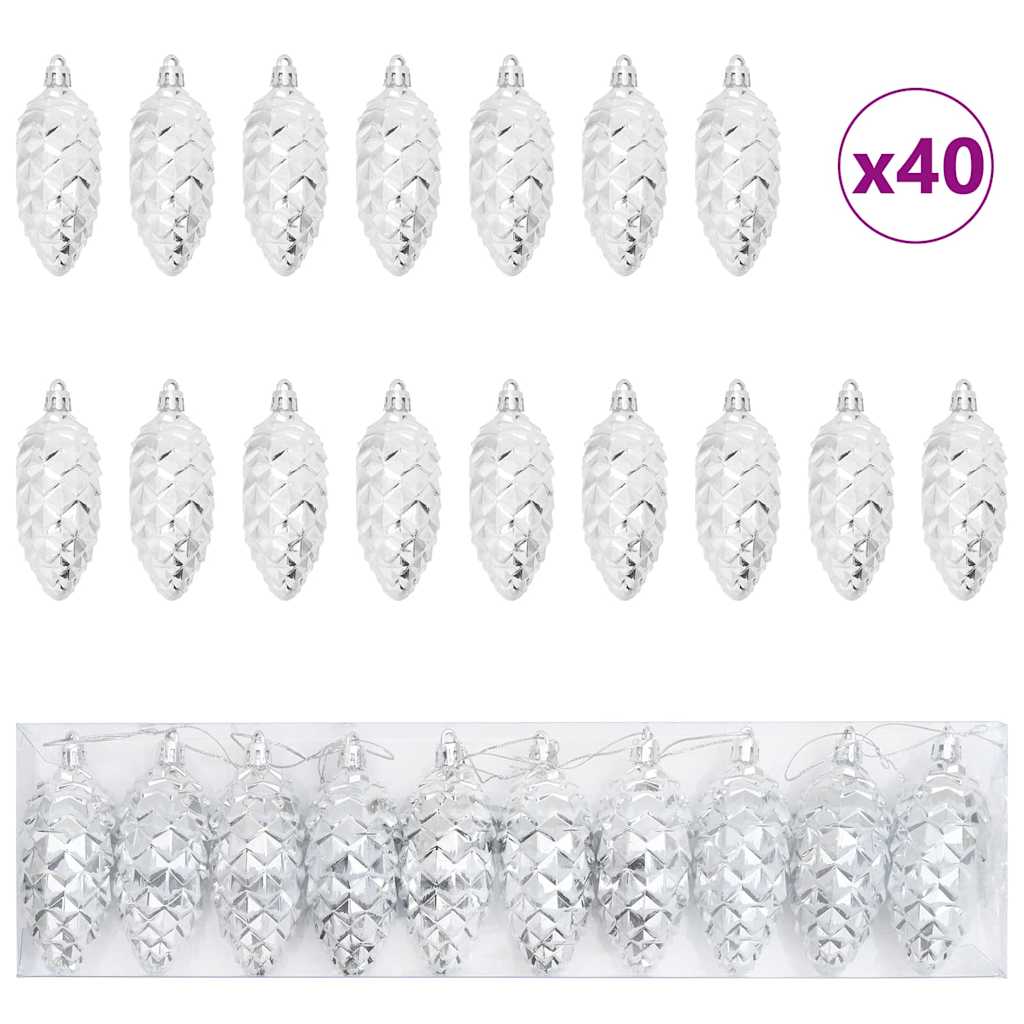 Christmas Pine Cone Ball 40 pcs Silver