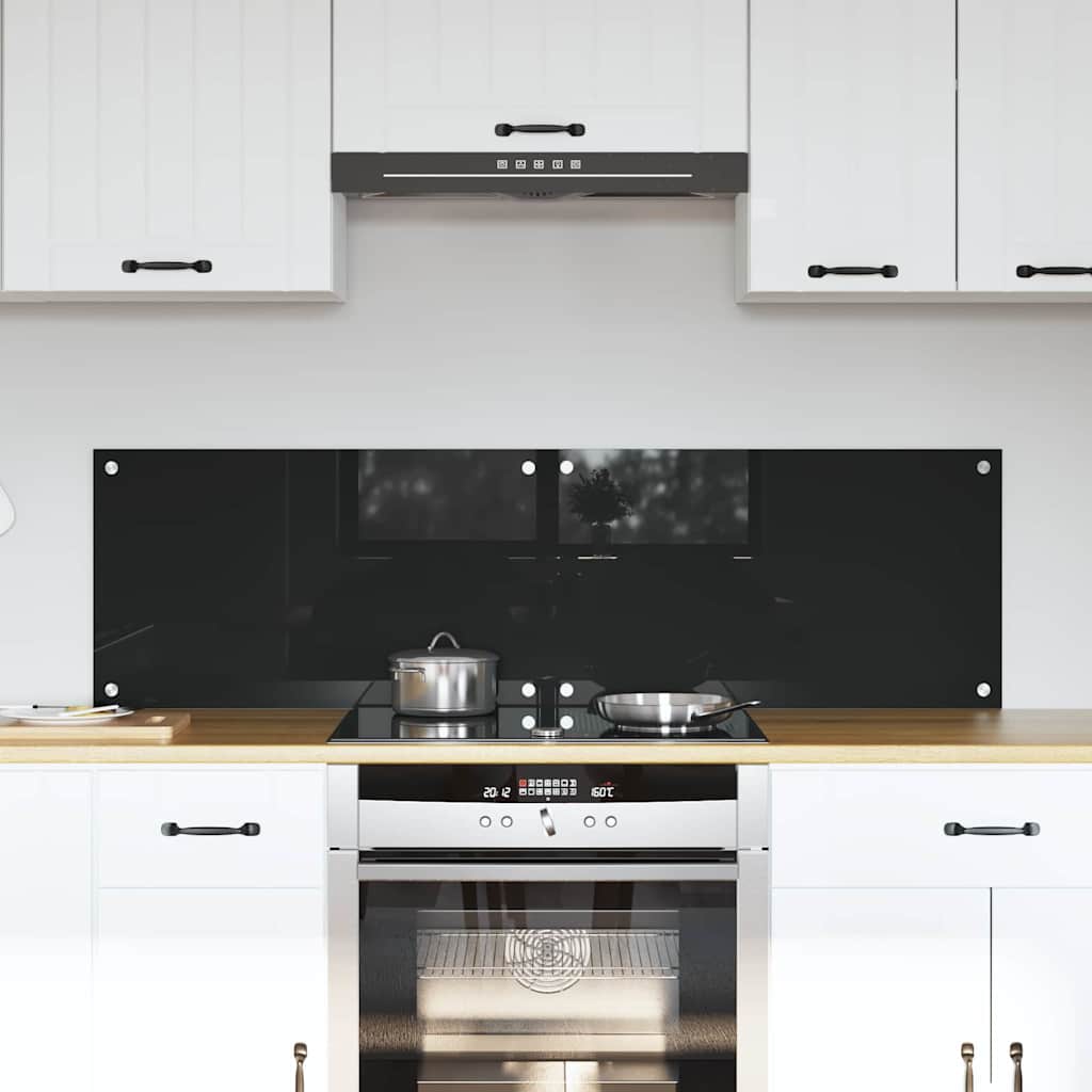 Kitchen Backsplash Black 70 x 40 cm Tempered Glass