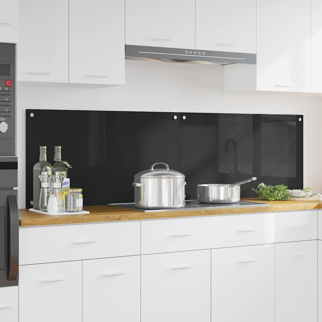 Kitchen Backsplash Black 90 x 50 cm Tempered Glass