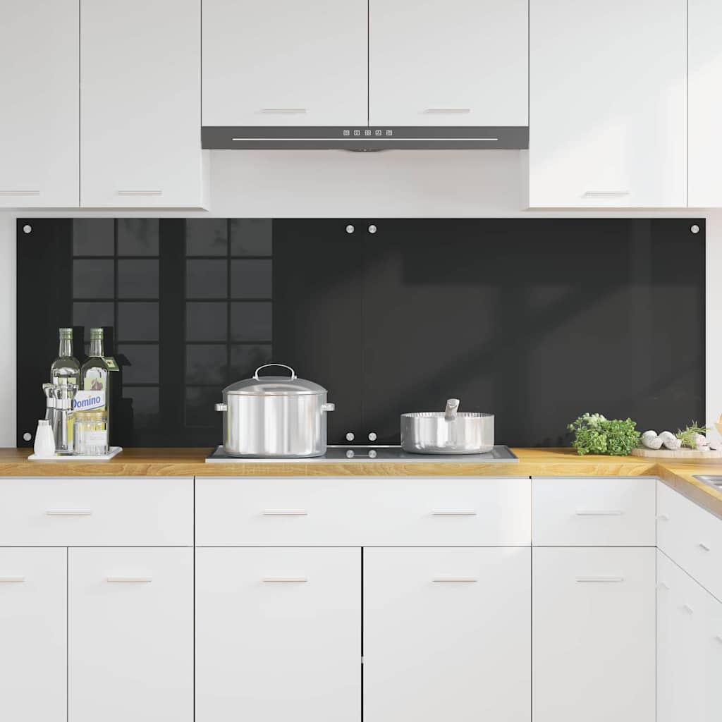 Kitchen Backsplash Black 90 x 60 cm Tempered Glass