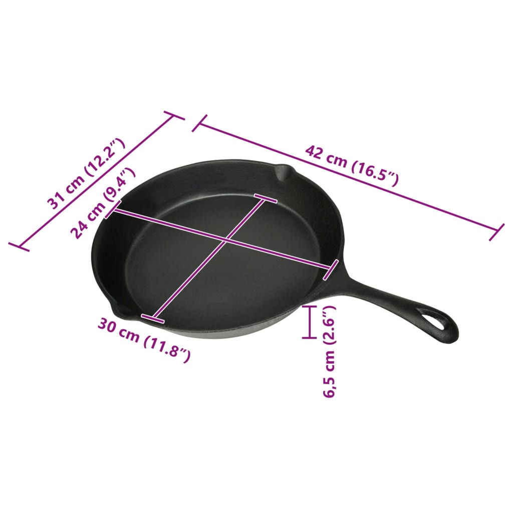 Grill Fry Pan Cast Iron 30 cm Round