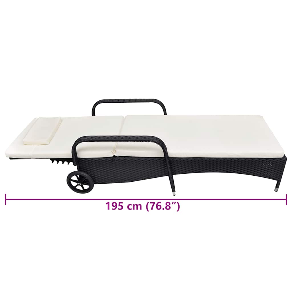 Sun Lounger with Wheels Poly Rattan Black