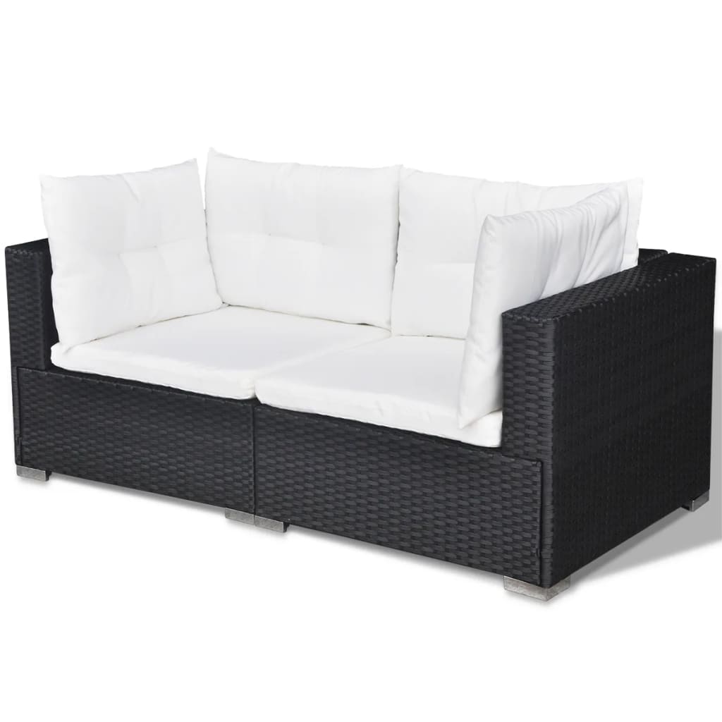 5 Piece Garden Lounge Set with Cushions Poly Rattan Black