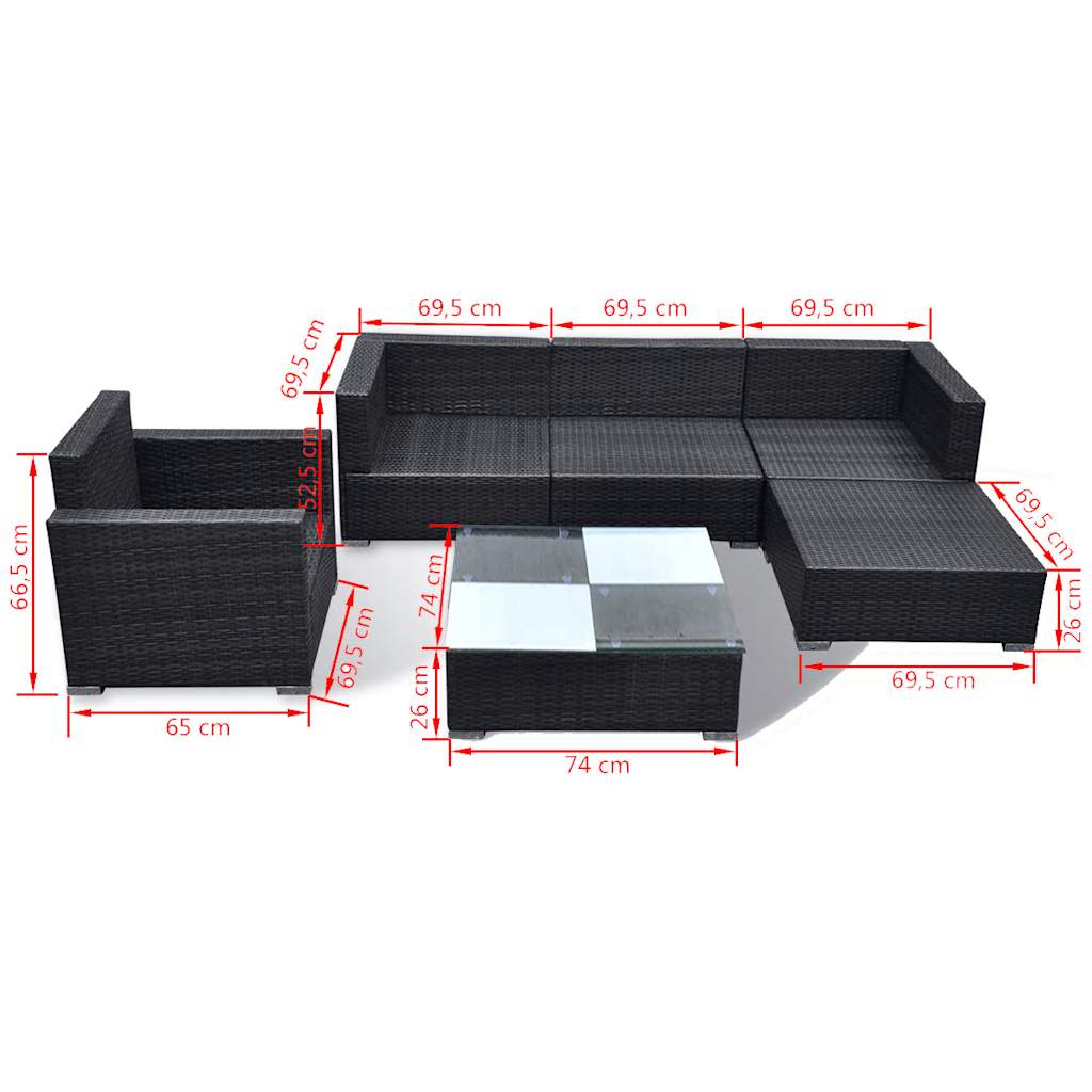 6 Piece Garden Lounge Set with Cushions Poly Rattan Black