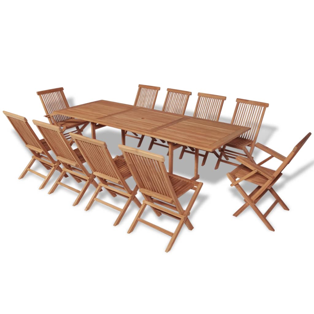 11 Piece Outdoor Dining Set with Folding Chairs Solid Teak Wood