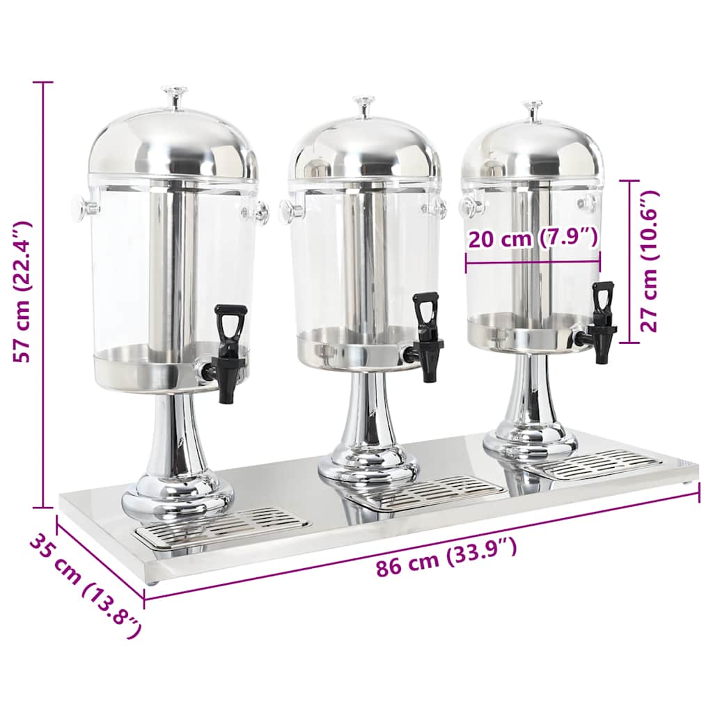 Triple Juice Dispenser Stainless Steel 3 x 8 L