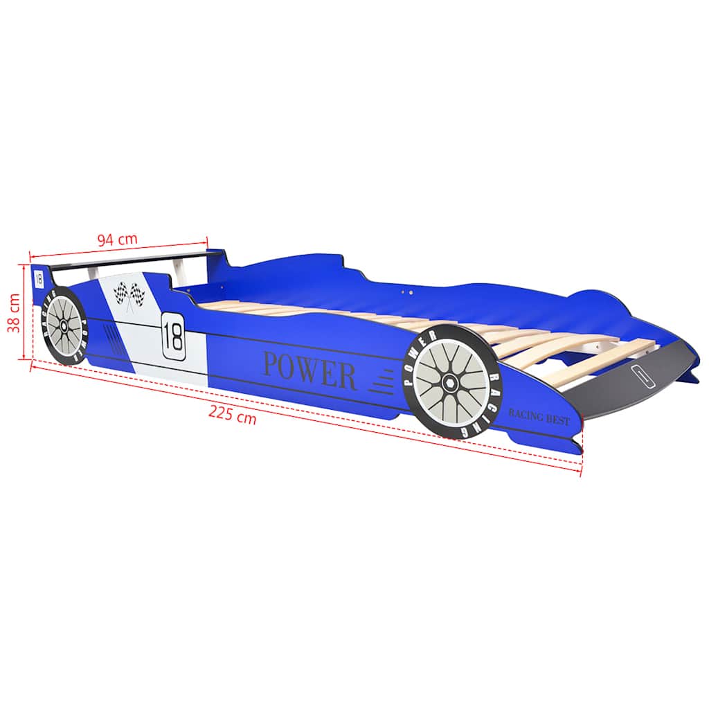 Children's LED Race Car Bed 90x200 cm Blue
