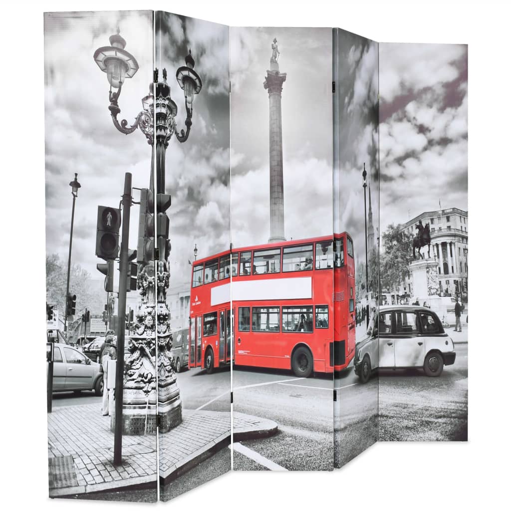 Folding Room Divider 200x170 cm London Bus Black and White
