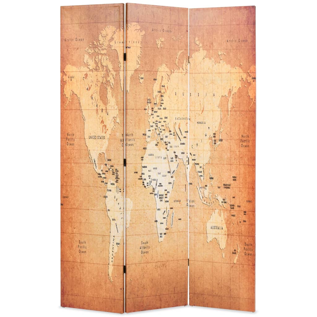 Folding Room Divider 120x170 cm World Map Yellow