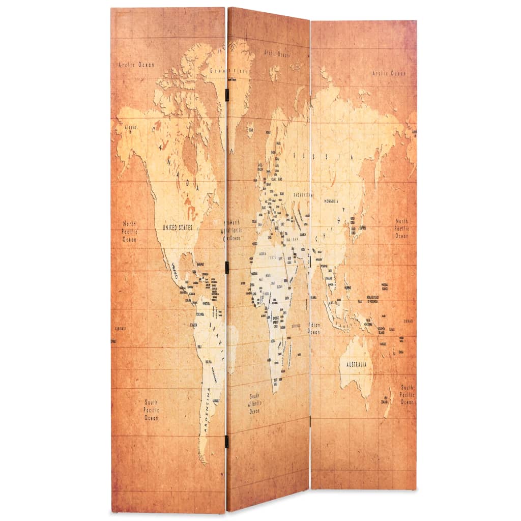 Folding Room Divider 120x170 cm World Map Yellow