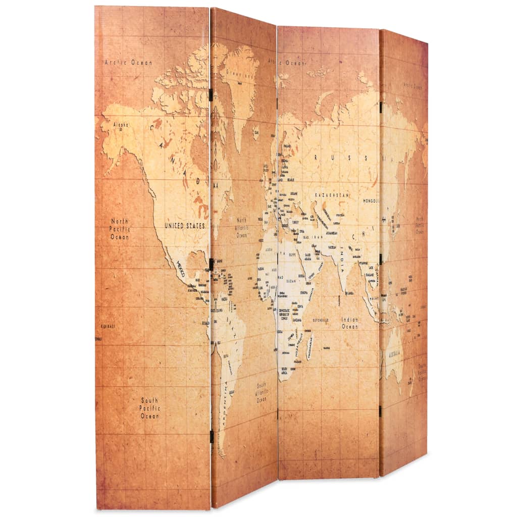 Folding Room Divider 160x170 cm World Map Yellow