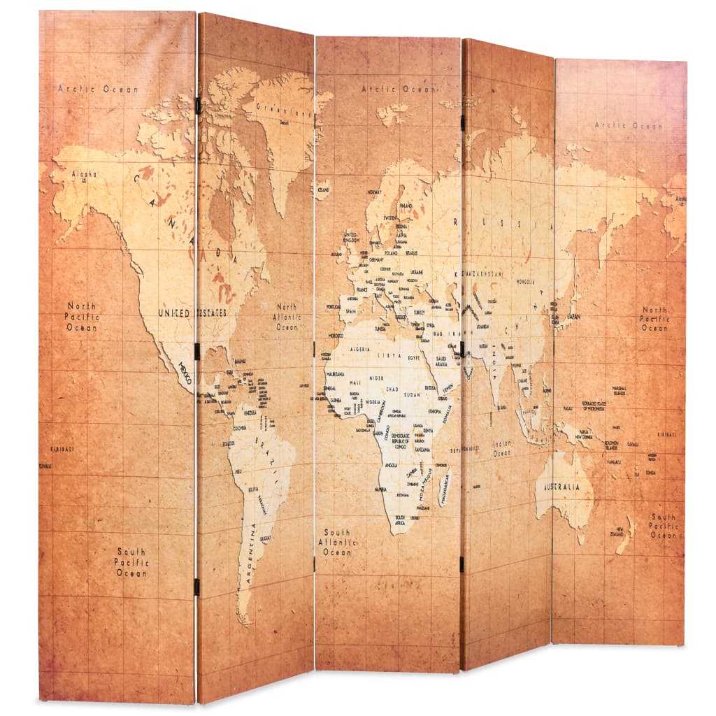 Folding Room Divider 200x170 cm World Map Yellow