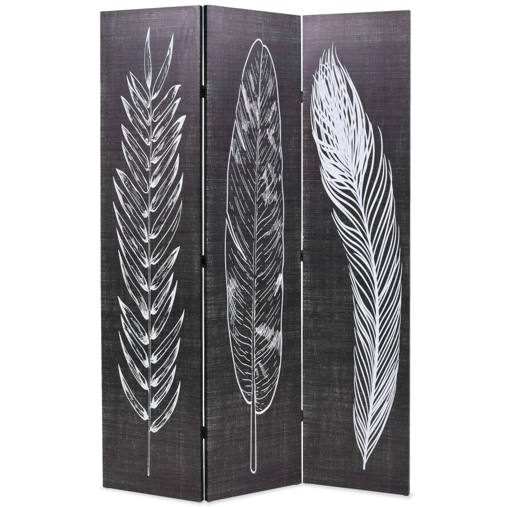 Folding Room Divider 120x170 cm Feathers Black and White