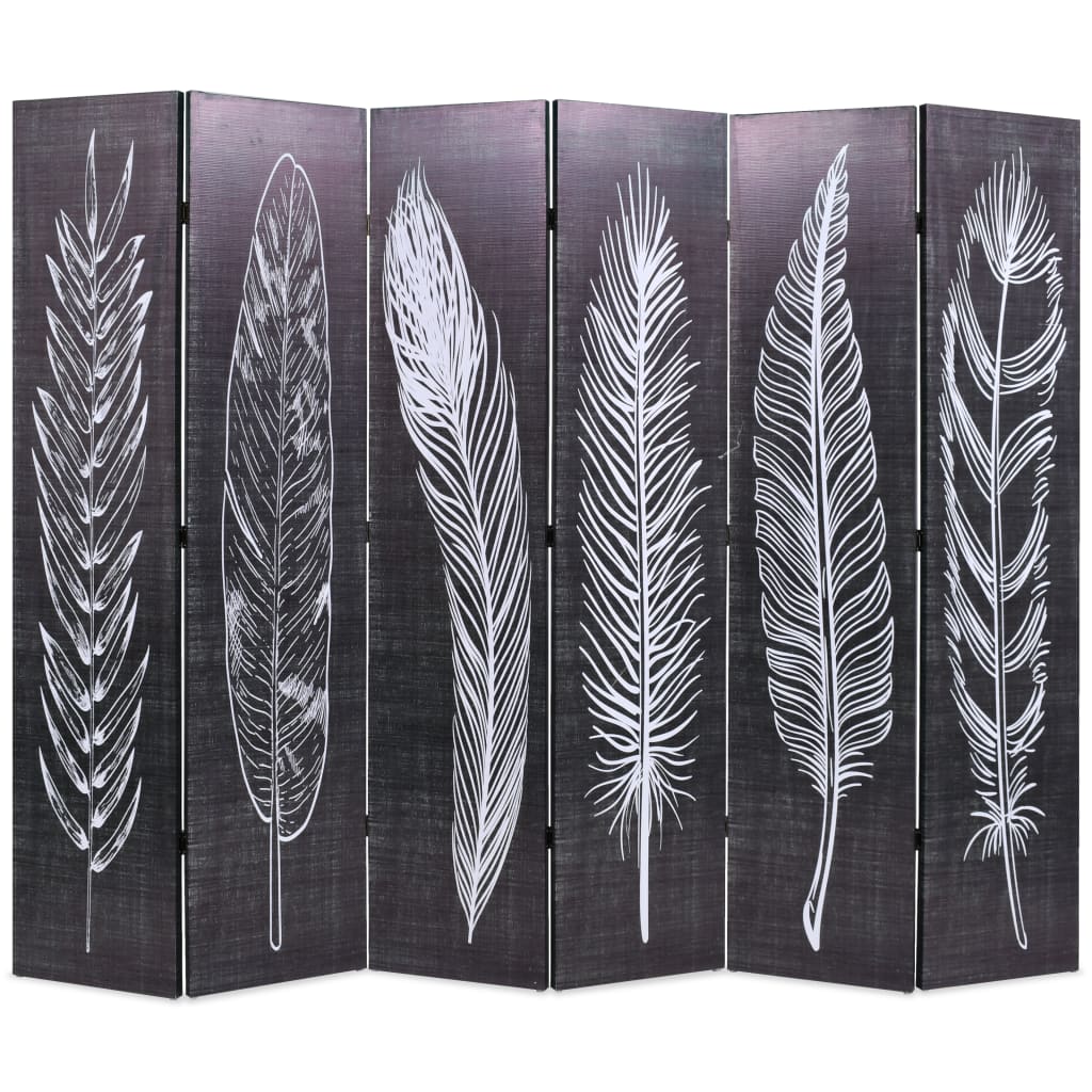 Folding Room Divider 228x170 cm Feathers Black and White