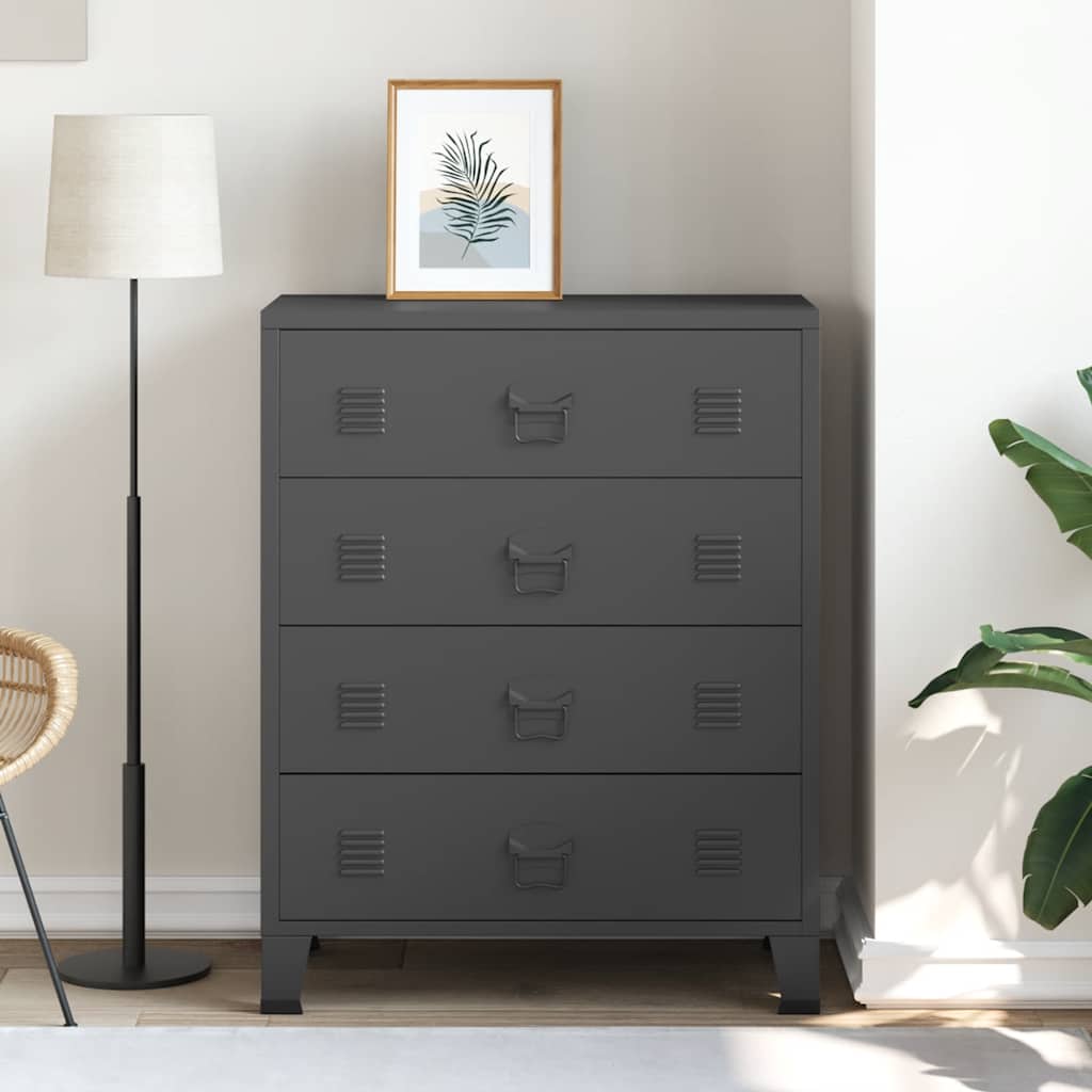 Chest of Drawers Metal Industrial Style 78x40x93 cm Black